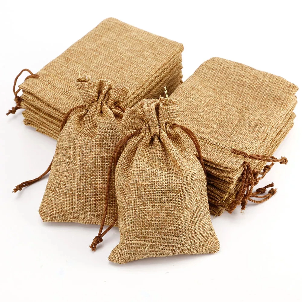 Top Quality Portable Custom Eco Friendly Shopping Bag Print Small Drawstring Jute Pouch Jewelry Jute Coffee Bag Reusable Jute Dust Bag