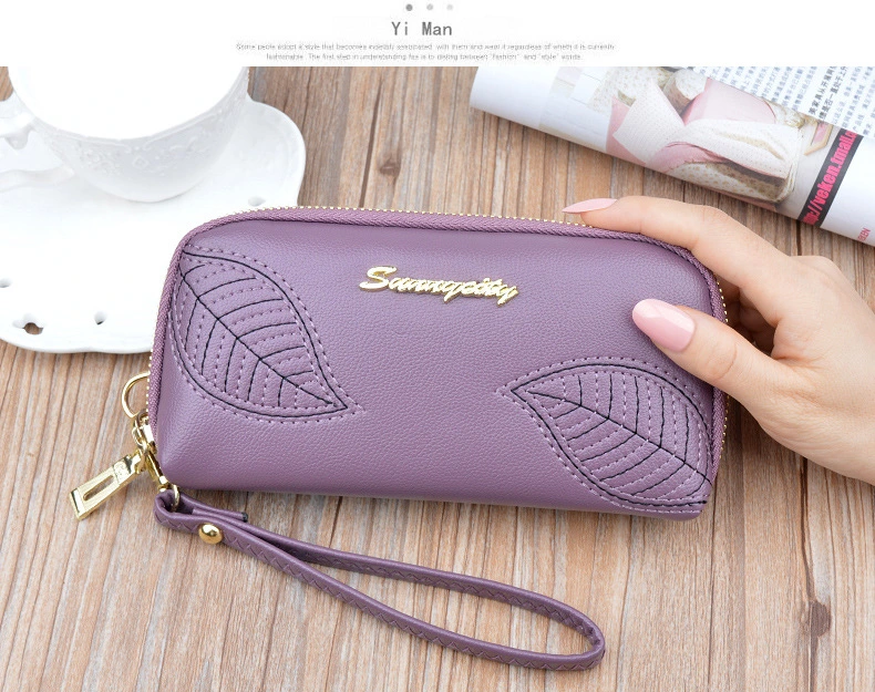 Embossed Leaves Pattern Women Handbag High Quality PU Wallet Coin Bag Wholesale Notecase