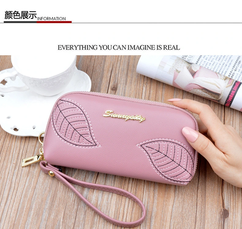 Embossed Leaves Pattern Women Handbag High Quality PU Wallet Coin Bag Wholesale Notecase