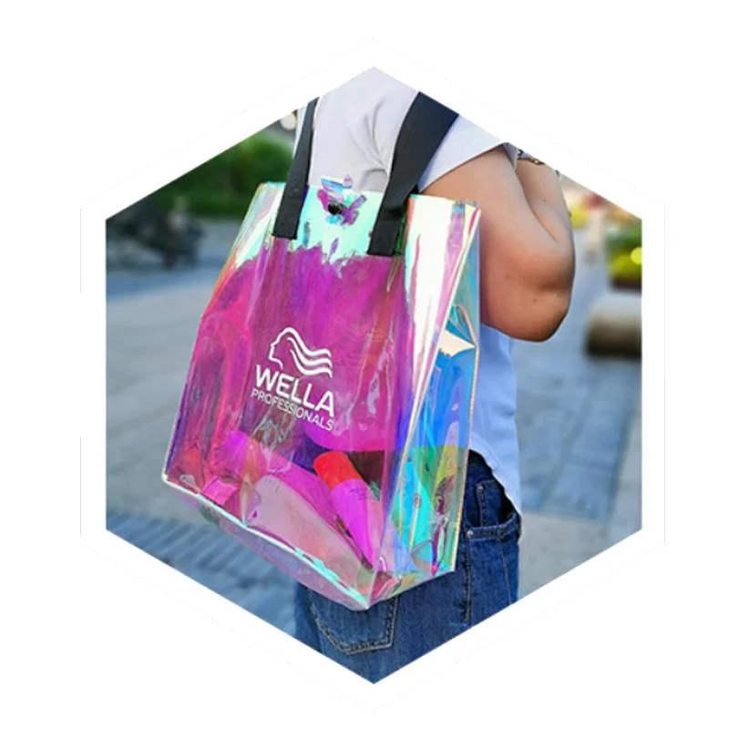 Durable Hopping Bag with Logo Printing Designer Cosmetic PVC Holographic Bags