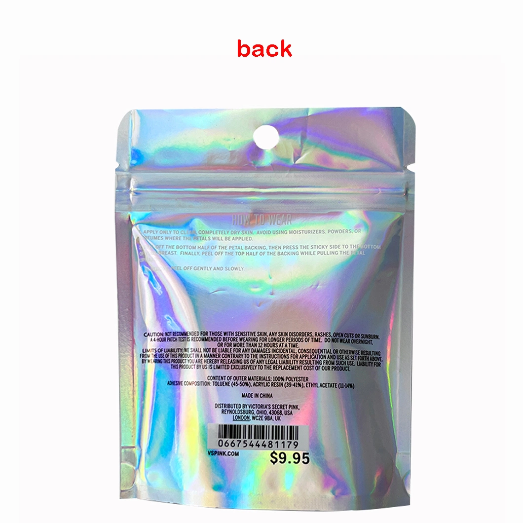 Custom Printing Jewelry Mobile Phone Accessories Mylar Packaging Bag Holographic Plastic Bag