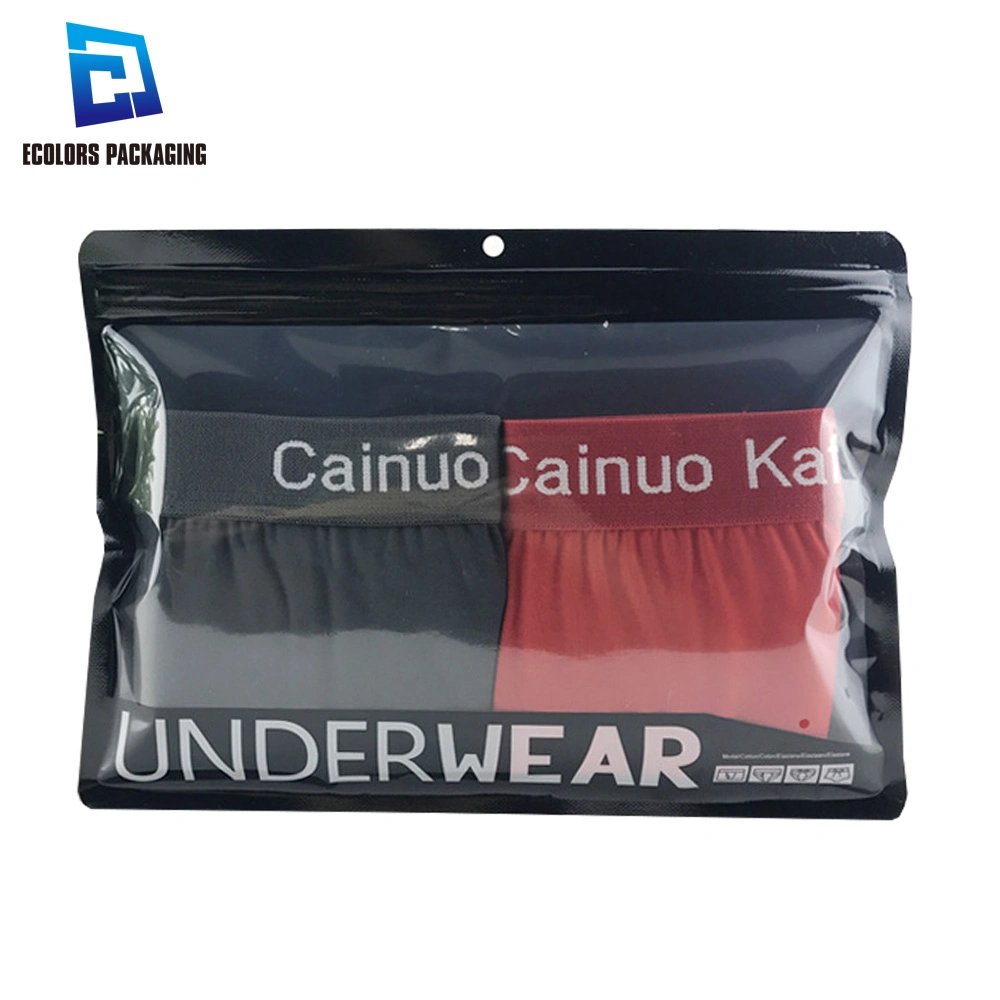 Custom Printed Clear Matte Window Zipper Top Underwear Socks Clothes Packaging Plastic Mylar Pouch Bag with Ziplock