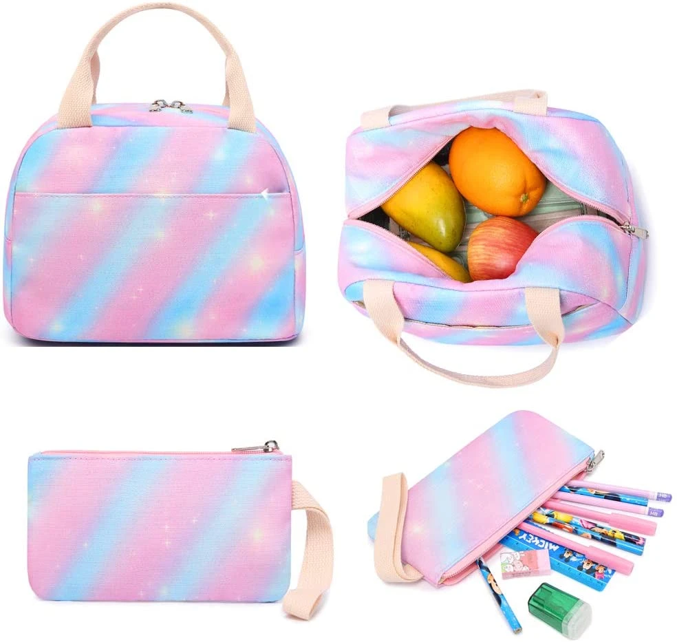 Hot Sale Pink Strips Pattern Nice Water Resistant 3 Pieces Student Shoulders Bag Back to School Bags Backpack Sets for Girl