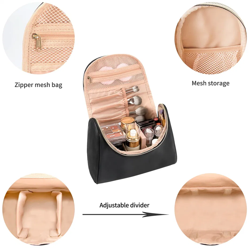 Vegan Leather Travel Makeup Brushes Bag Waterproof Toiletry Bag for Women