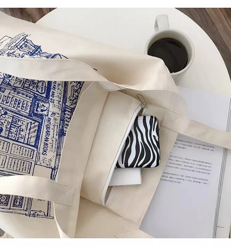 Pocket Inside Tote Shoulder Bag Dual Purpose Custom Printing Cotton Canvas Tote Bag