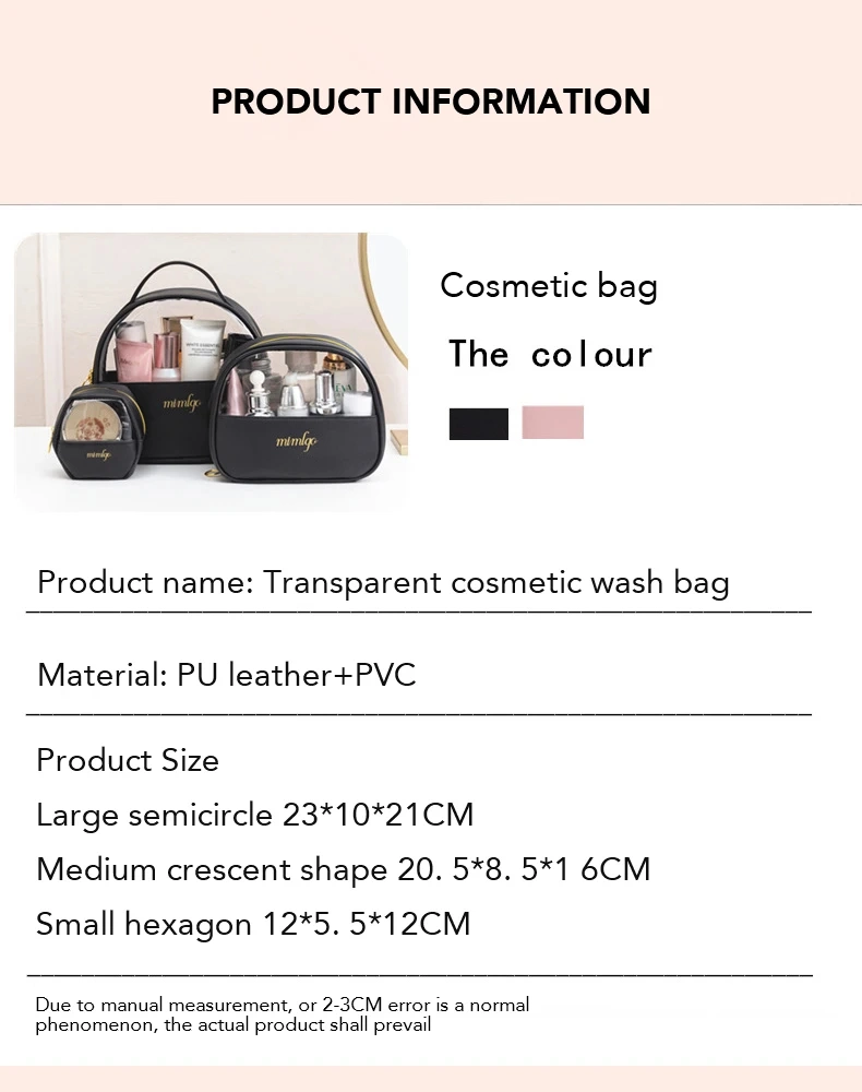 Custom Logo Transparent Waterproof Organizer Toiletry Woman Waterproof Wash Bag Clear PVC PU Kit Cosmetic Bag for Travel