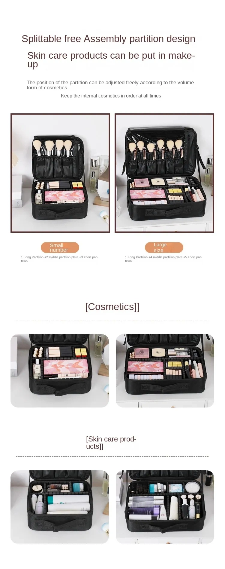 Factory Price Large Capacity Storage Case Zipper Makeup Portable Make up Box Women Travel Cosmetic Brush Inserts Bag Cosmetic Case