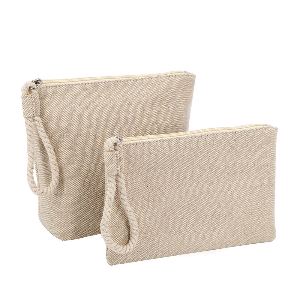 Wholesale Customize Logo Printing Burlap Make up Clutch Toiletry Pouch Jute Cosmetic Bag