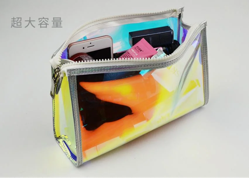 Custom Logo Waterproof Laser PVC Travel Toiletry Makeup Bag