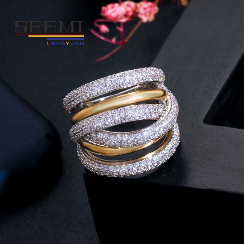 High Quality Brass Jewelry 3A Zircon Two-Color Plating Ring