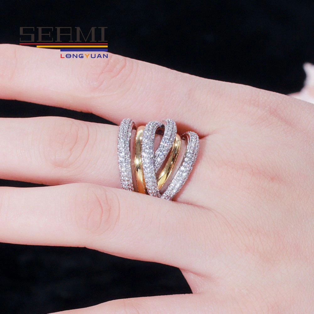High Quality Brass Jewelry 3A Zircon Two-Color Plating Ring