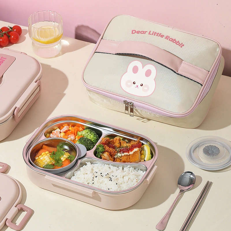 School Bento Lunch Box for Kids BPA Free Bear Rabbit with Lunch Bag Soup Bowl