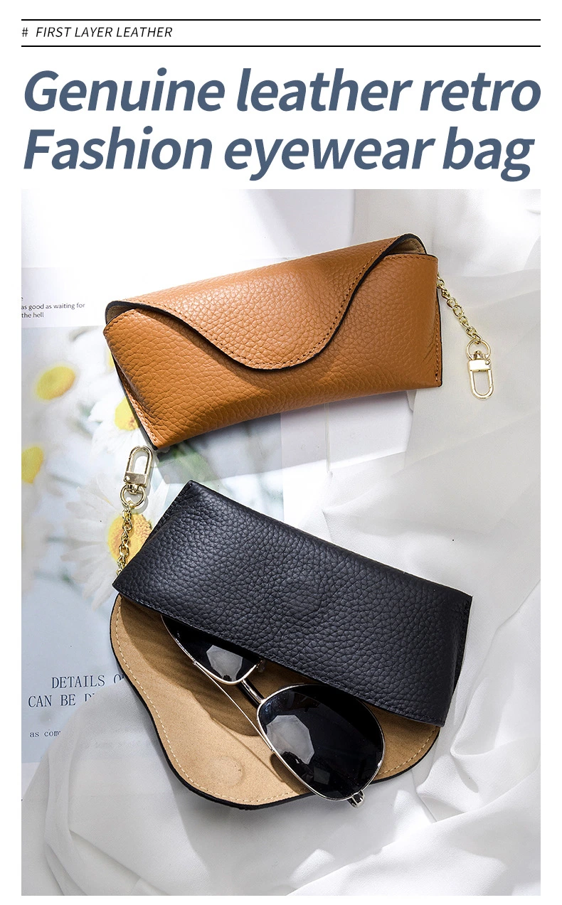 Wholesale Price OEM Service Low MOQ Leather Eyeglasses Case Custom Made Top Quality Leather Made Sunglasses Pouch Bag