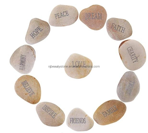 Natural Rune Stone Engraved Characters Written Symbols Engraved Polished Rolling Stone