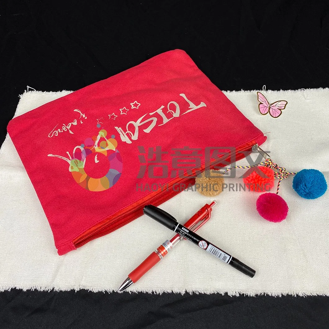 Custom Creative Red Storage Canvas File Zipper Pen Bag for Pencil Bags