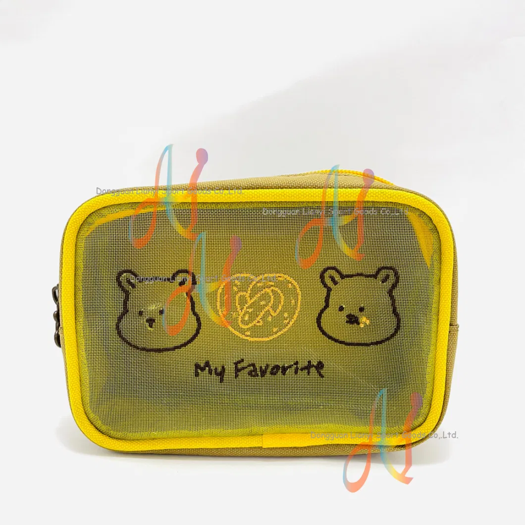Personalized Wholesale Cute Bear Pattern Zippered Beauty Purse Cosmetic Bag with Custom Embroidery