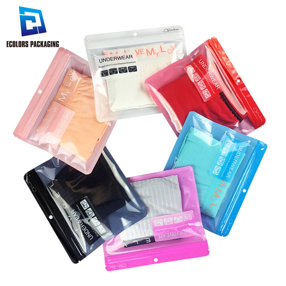 Custom Printed Clear Matte Window Zipper Top Underwear Socks Clothes Packaging Plastic Mylar Pouch Bag with Ziplock