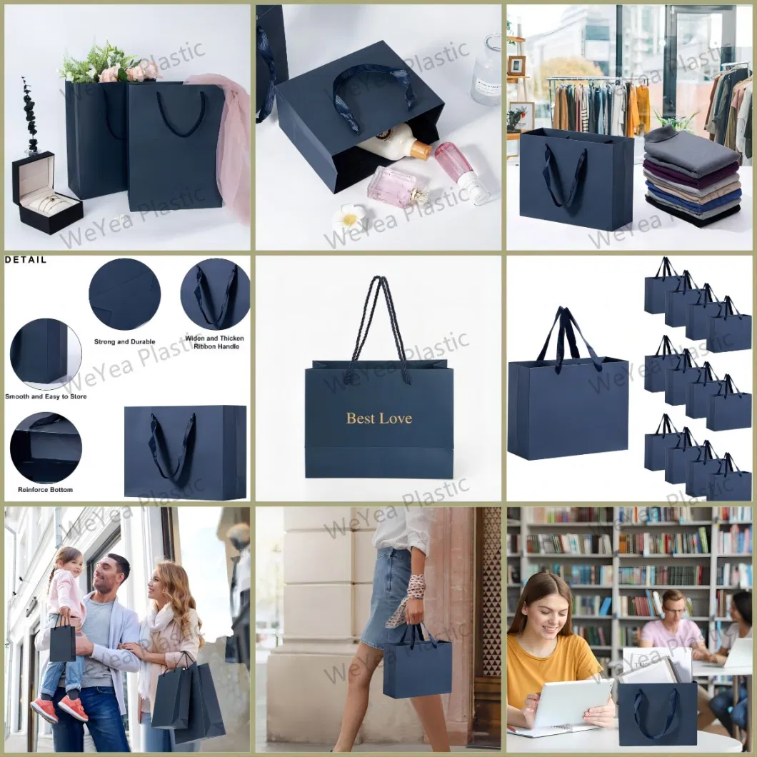 Compostable and Biodegradable Eco-Freindly Luxury Cardboard Kraft Paper Shopping Tote Bags with Ribbon Rope Handle for Gift Clothing Packaging