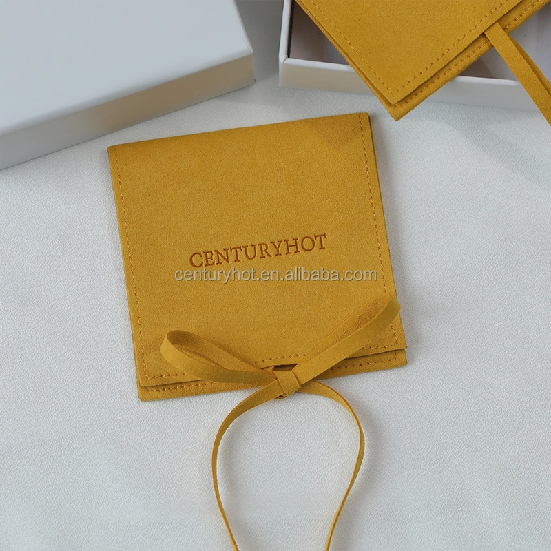 Wholesale Ginger Yellow Microfiber Jewelry Pouch Bags Velvet Ring Bracelet Necklace Packaging Pouch with Logo