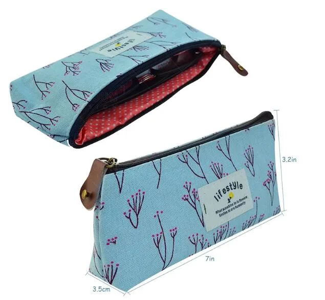 Zipper Close Pen Bag Canvas Pencil Pouch School Pencil Bag