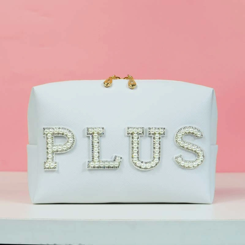 Trendy Pearl Letter Cosmetic Pouch Custom Nylon Private Label Makeup Bag Make up Bag Sublimation