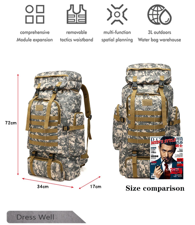 Camping Hiking Travel Outdoor Bag Durable Camouflage Mountaineering Backpack