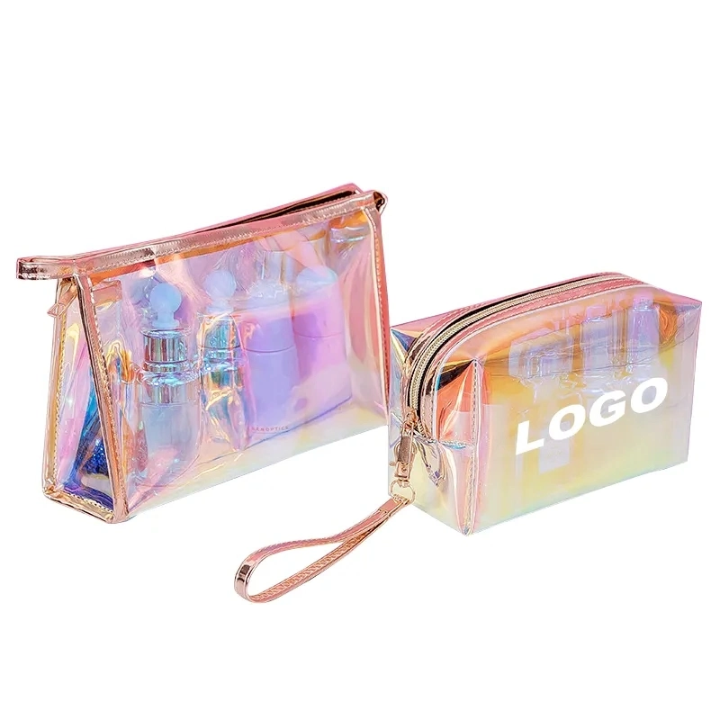 PVC Large Holographic Makeup Hologram Travel Cosmetic Bag Private Label with Logo for Women