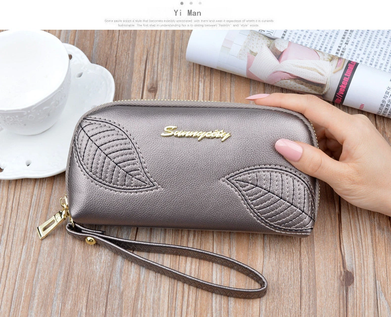 Embossed Leaves Pattern Women Handbag High Quality PU Wallet Coin Bag Wholesale Notecase