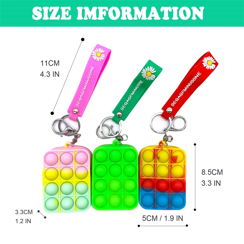 Pop Coin Purse Keychain Fidget Sensory Toy Pouch, Push Bubble Wallet Bags for Girls and Women, Cute Zipper Silicone Cartoon Coin Purse Toy for Students Kids