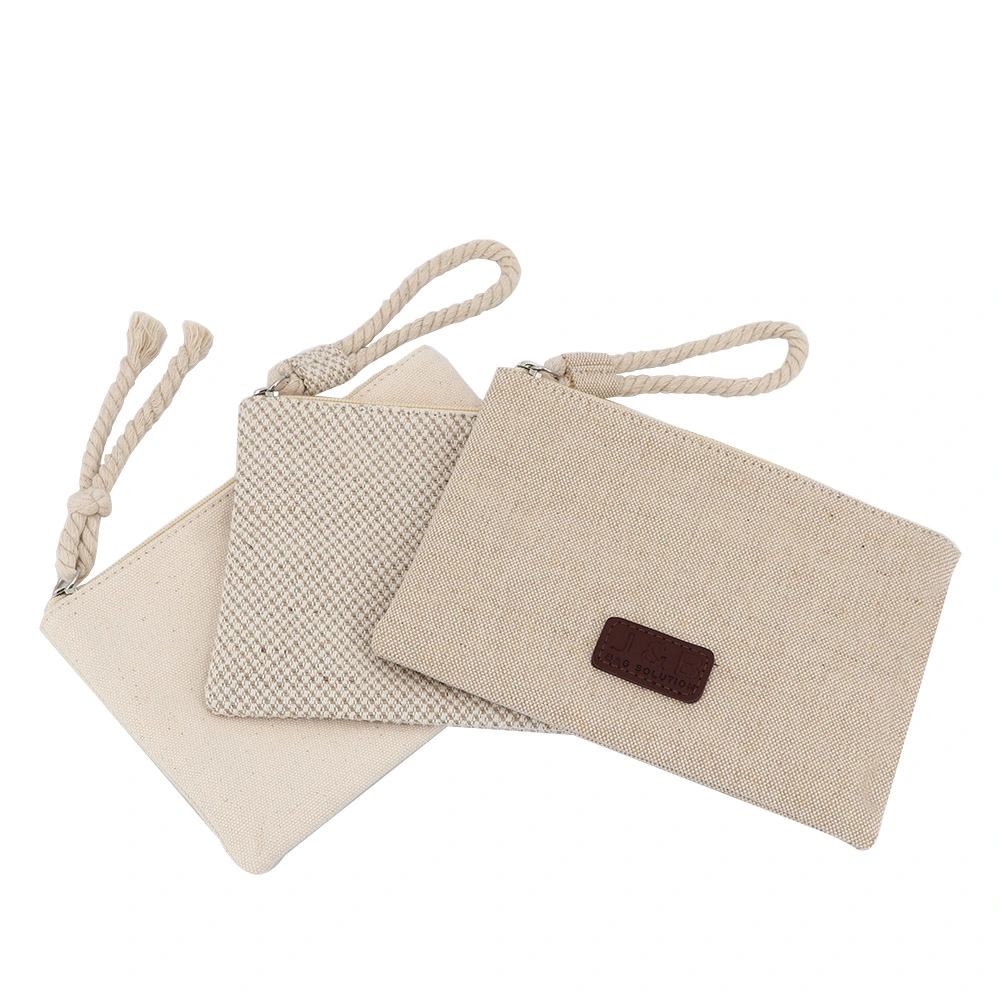 Wholesale Customize Logo Printing Burlap Make up Clutch Toiletry Pouch Jute Cosmetic Bag