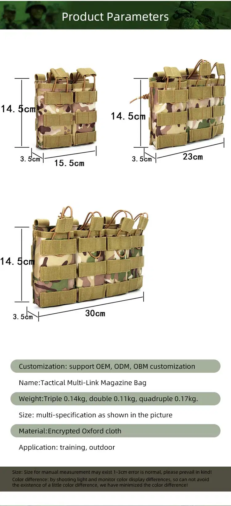 Outdoor Sport Pouch Triple Double Single Quadruple Molle Storage Intercom Tactical Bag