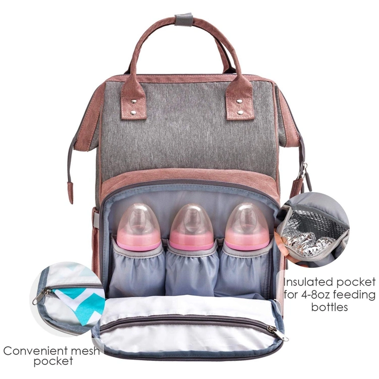 Waterproof Recycle Pink Baby Diaper Bag Nappy Large Multi Pockets Travel Picnic Mammy Rucksack Backpack with USB for Mom and Dad