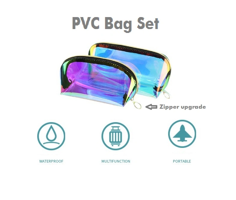 Low MOQ Custom Logo Fashion Small Personalized Holographic PVC Makeup Bag&Cases Cosmetic Gift Bags