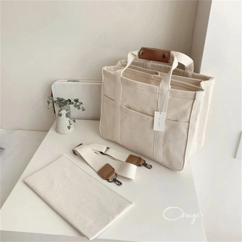 Stylish Tote Bag Backpack Canvas Tote Bag with Multi-Pocket Crossbody Bag Women&prime;s Stylish Shoulder Bag Tote Bag Mom Bag with Compartment Combination Travel