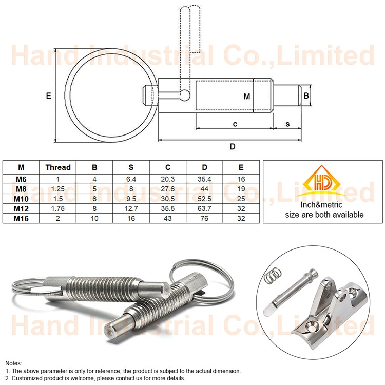 Stainless Steel 303 Self Locking Reset M6 M8 M10 M12 M16 Pull Knob Ring Hand Retractable Safety Mini Indexing Plunger