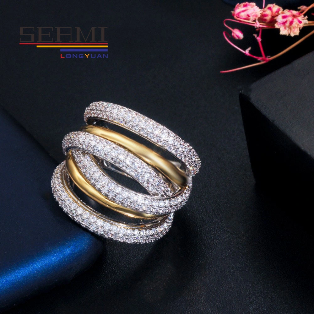 High Quality Brass Jewelry 3A Zircon Two-Color Plating Ring