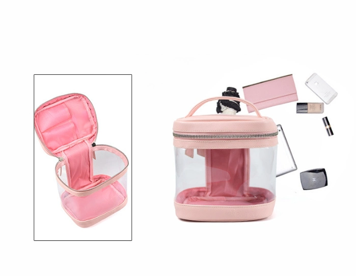 Promotional Customize Travel Transparent Pink PU Cosmetic Bag Pouch Clear Make up Bags