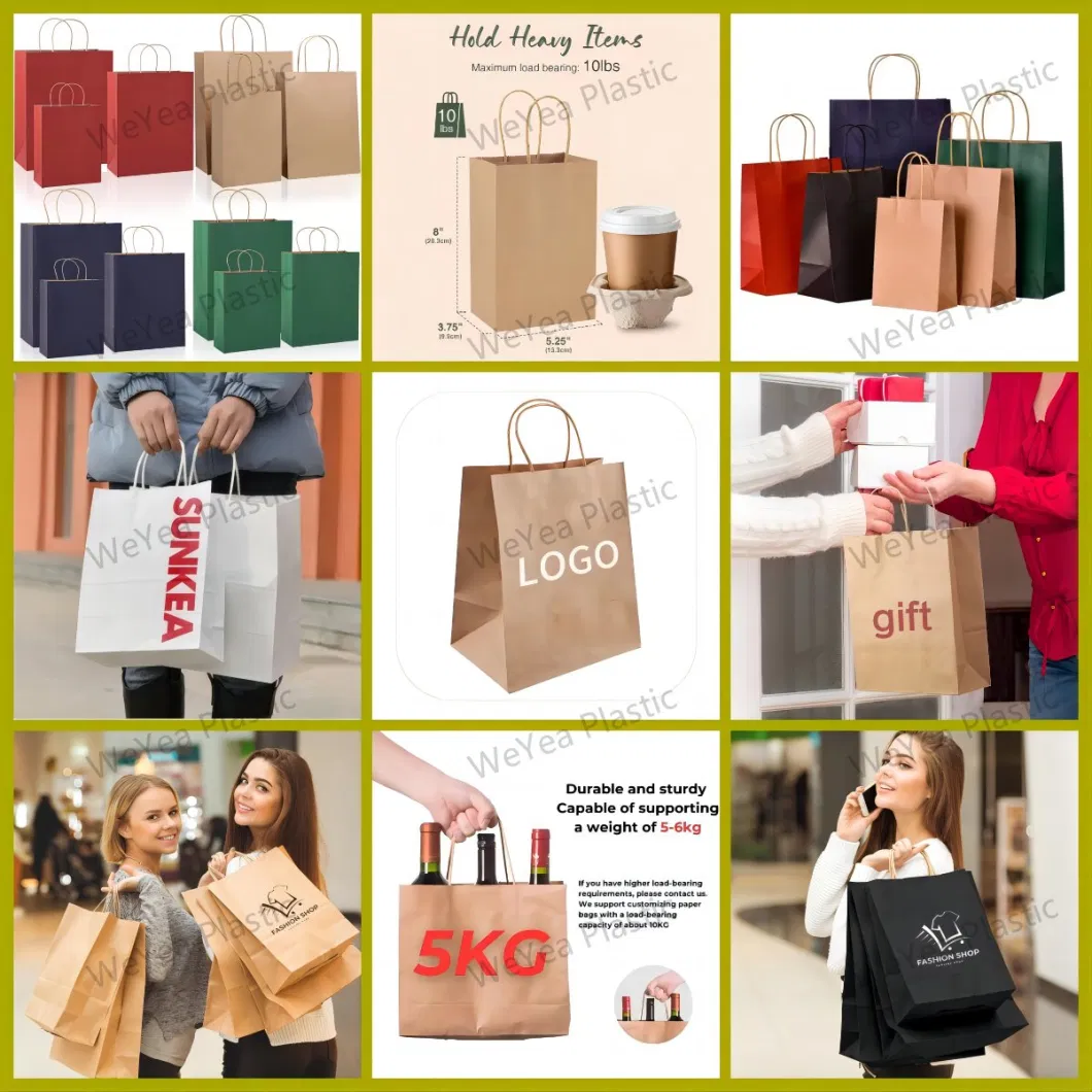 Compostable and Biodegradable Eco-Freindly Luxury Cardboard Kraft Paper Shopping Tote Bags with Ribbon Rope Handle for Gift Clothing Packaging