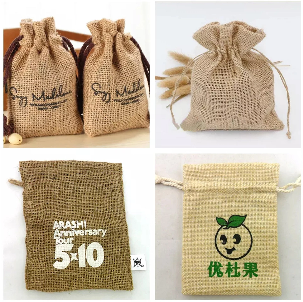 Top Quality Portable Custom Eco Friendly Shopping Bag Print Small Drawstring Jute Pouch Jewelry Jute Coffee Bag Reusable Jute Dust Bag