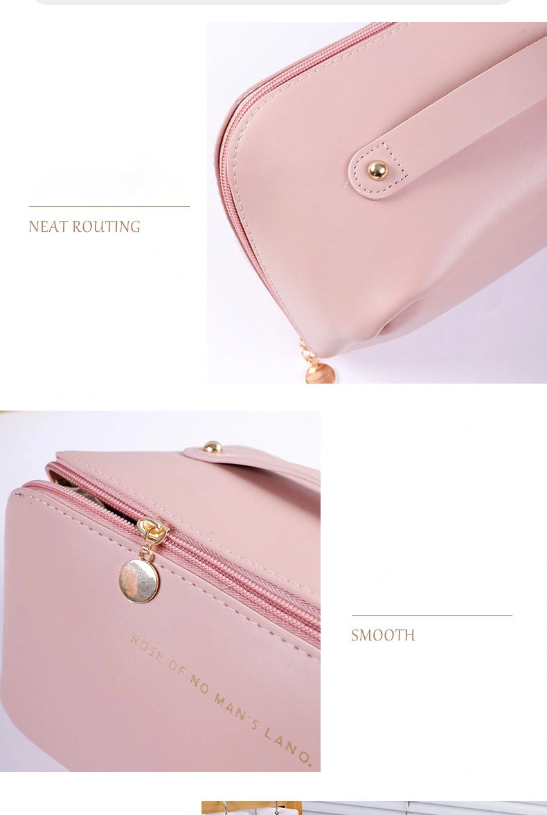 Custom Logo PU Leather Cosmetics Bags Plain Toiletry Makeup Bag Women