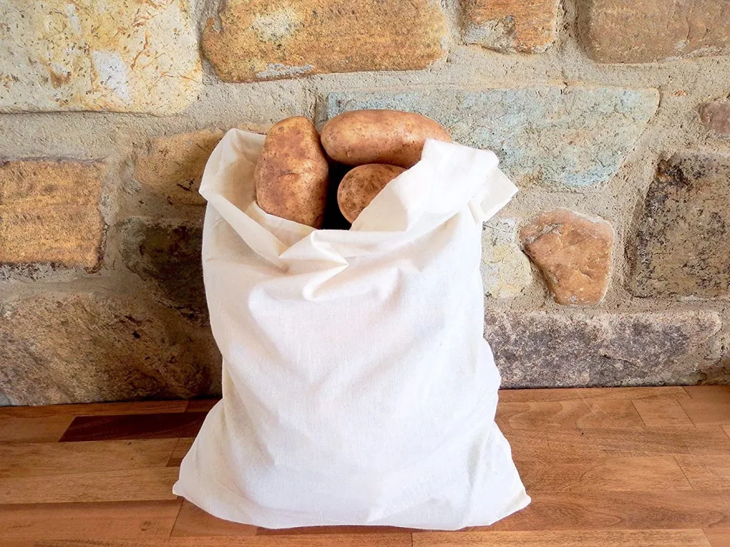 Custom RPET Reusable Storage Shopping Produce Bags for Pantry Cotton Washable Potato Root Vegetable Sacks with Drawstring