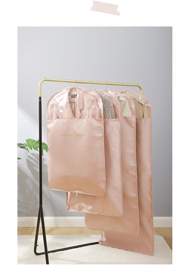 Customized Logo Satin Drill Material Suit Cover Dust-Proof Clothing Bag with PVC Windows Zip-Lock Cloth Cover