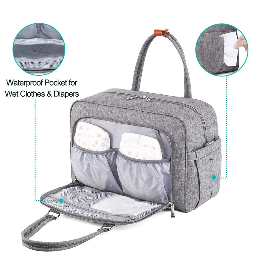Large Convertible Baby Tote with Changing Pad &amp; Insulated Pockets for Mom &amp; Dad Diaper Bag