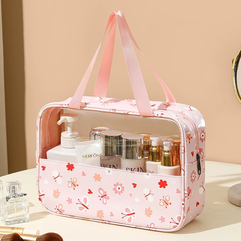 New Arrivals Portable PVC Colorful Flower Private Label Makeup Organizer Travel Cosmetic Bag