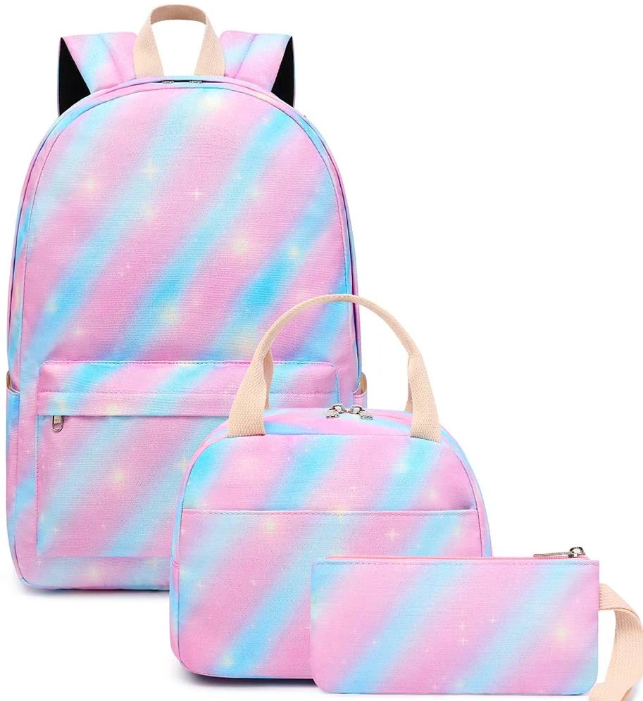 Hot Sale Pink Strips Pattern Nice Water Resistant 3 Pieces Student Shoulders Bag Back to School Bags Backpack Sets for Girl