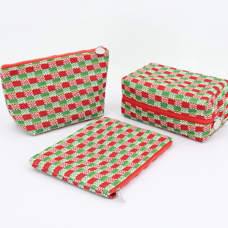 Cute Makeup Brushes Storage Bag Knitted Makeup Bag Pouch Checkered Cosmetic Bag