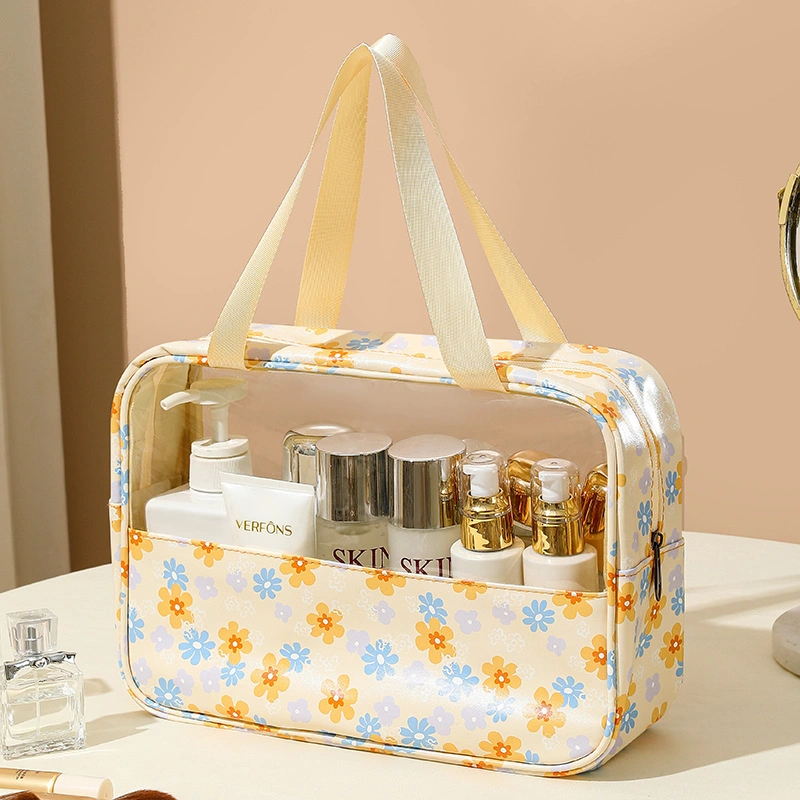 New Arrivals Portable PVC Colorful Flower Private Label Makeup Organizer Travel Cosmetic Bag