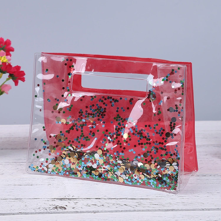 Hot Sale Sparkle Transparent PVC Durable Glitter Sequin Custom Makeup Cosmetic DIY Gift Bag