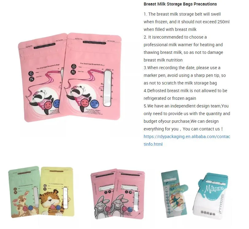 Custom Seal Breast Milk Cooler BPA Free Baby Breast Milk Storage Bags