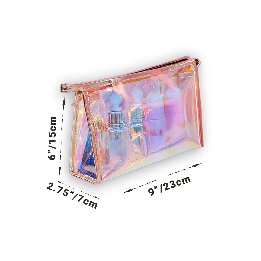 Fashion Waterproof Makeup Bag Pink Holographic PU Travel Cosmetic Ladies Bag